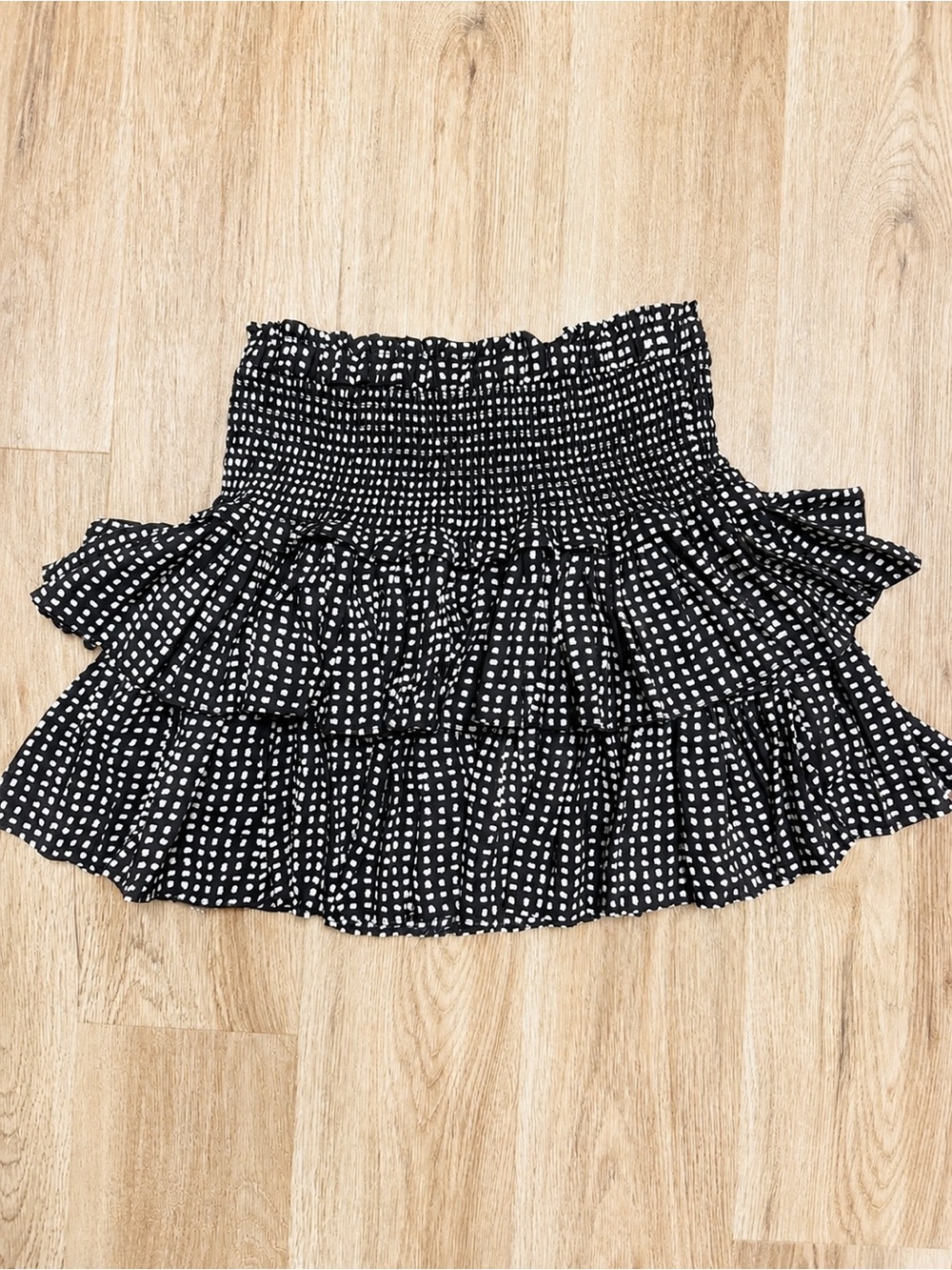 Reset by Jane Black White Smocked Tiered Ruffle Mini Skirt S